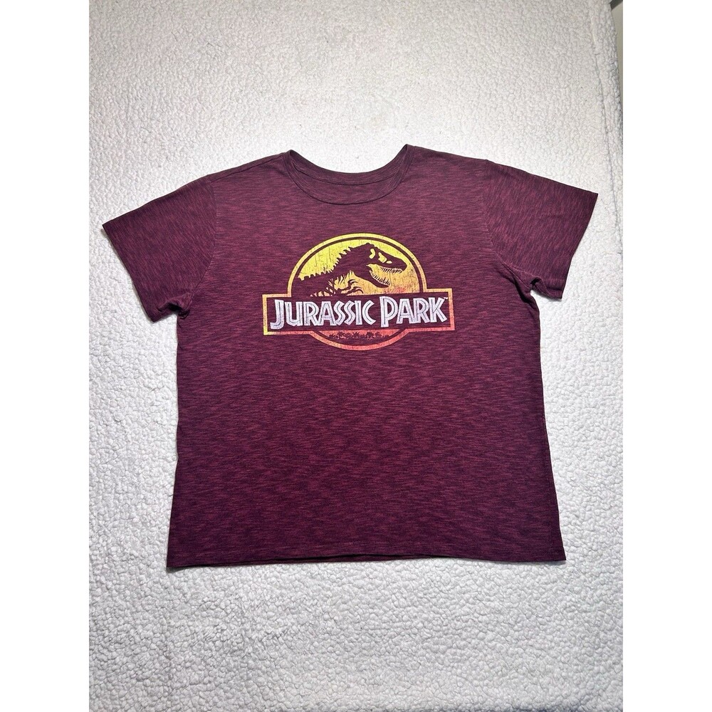 Jurassic Park Men's Classic Logo Graphic T-Shirt Heather Maroon Size XL Used